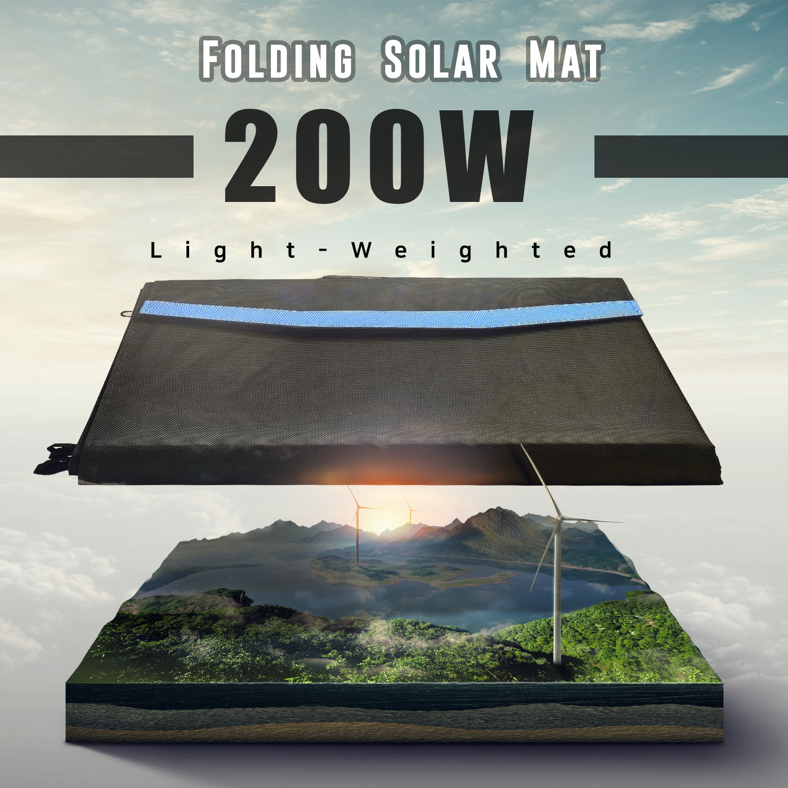 12V 200W Folding Solar Mat Black Silicon Blanket Flexible Solar Panel